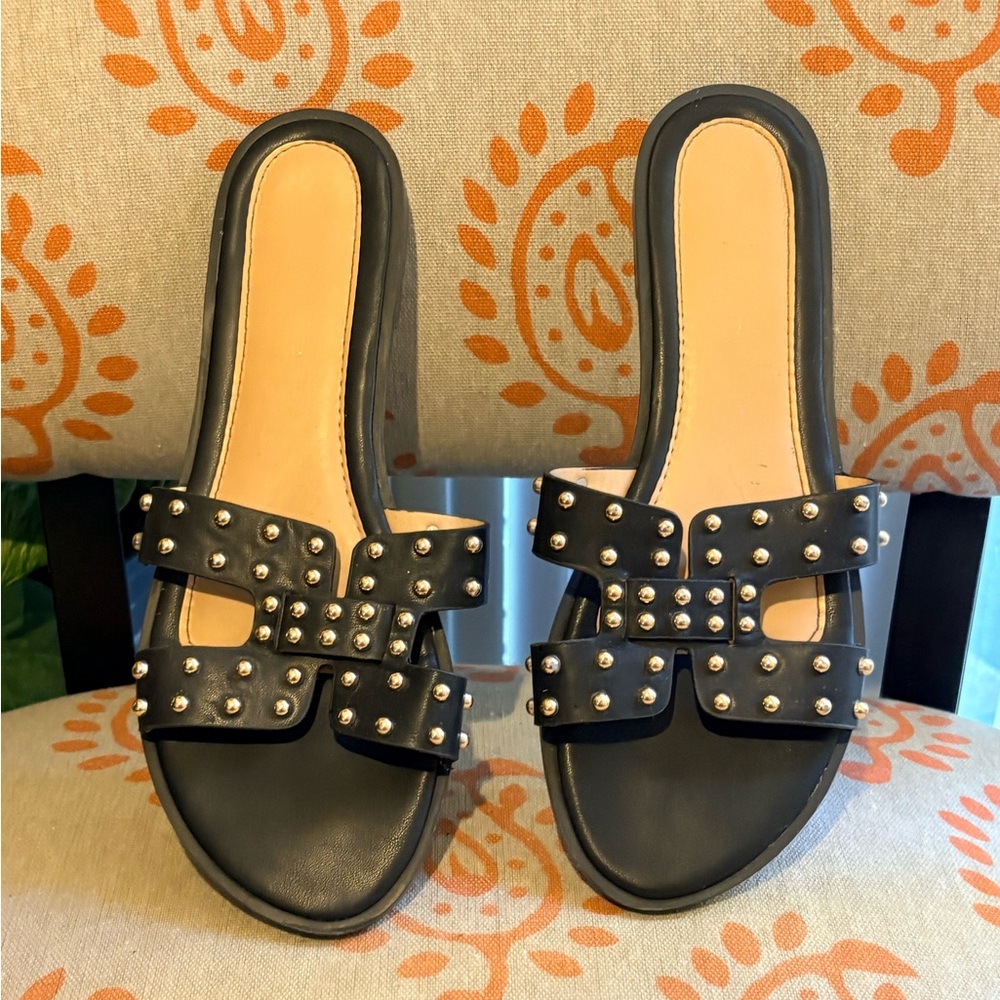 Black Studded Women's Slide Sandals